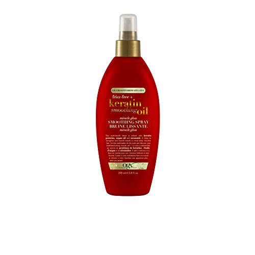 OGX Frizz-Free + Keratin Smoothing Oil Miracle Gloss Spray, 5 in 1, De-frizz & Shiny Hair, Argan Oil